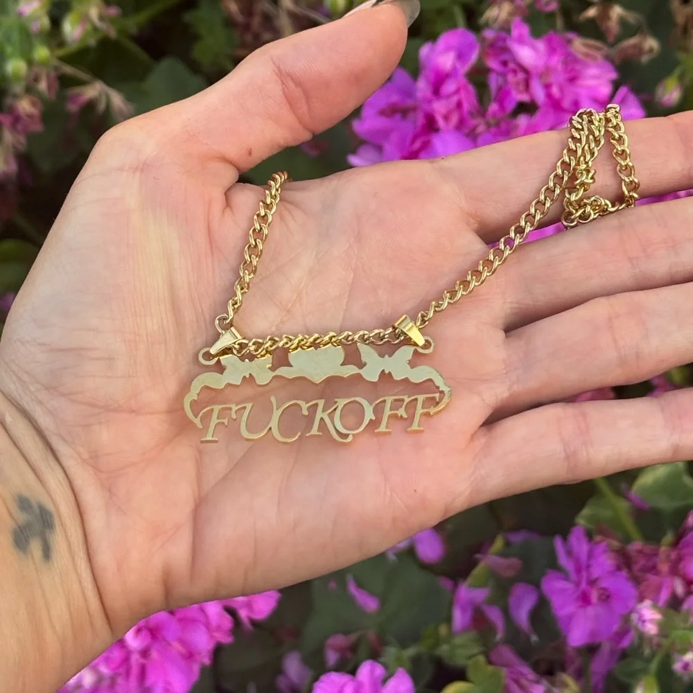 LARGE F OFF charm on 18kt gold plated 17” chain 💫 WATERPROOF - Picture 5 of 8